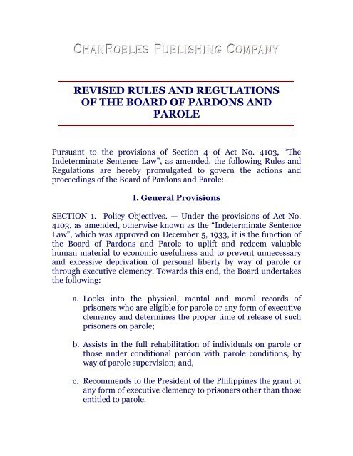 revised rules and regulations of the board of pardons and parole