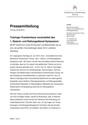 VollstÃ¤ndige Pressemitteilung - Benedictus Krankenhaus Tutzing