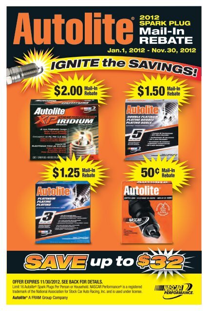 SPARK PLUG Mail In REBATE Cost Less Auto Parts