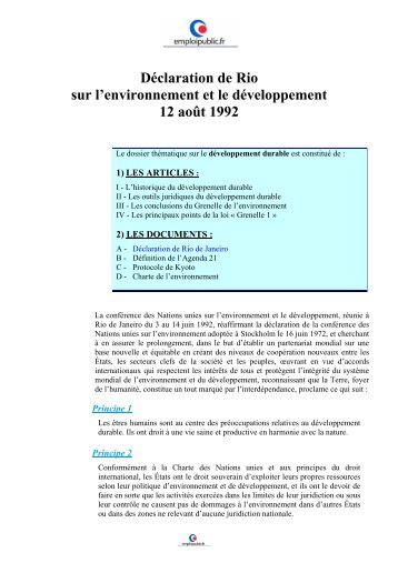 DÃ©claration de Rio sur l'environnement et le ... - Emploipublic.fr