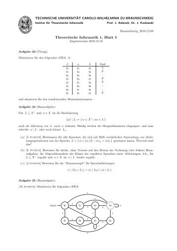 Theoretische Informatik 1, Blatt 5 - Institut fÃ¼r Theoretische Informatik