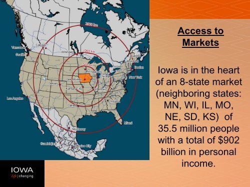 Iowa is Centrally Located in the North American Market