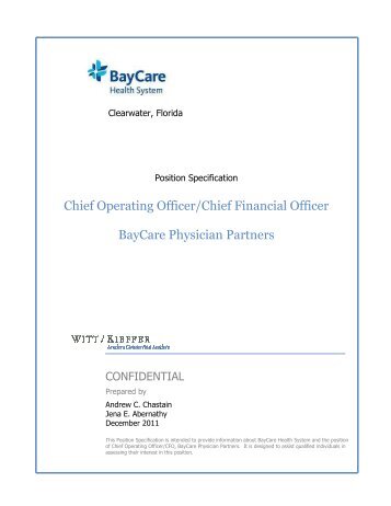 Chief Operating Officer/Chief Financial Officer BayCare ... - Witt/Kieffer