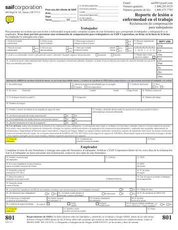 Report of Illness or Injury form, form 801 - SAIF Corporation