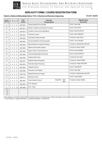 ders kayıt formu / course regıstratıon form