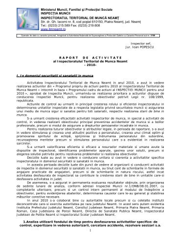 2010 - Inspectoratul Teritorial de MuncÄ NeamÅ£