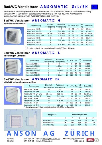 Bad/WC Ventilatoren ANSOMATIC EK - Anson AG