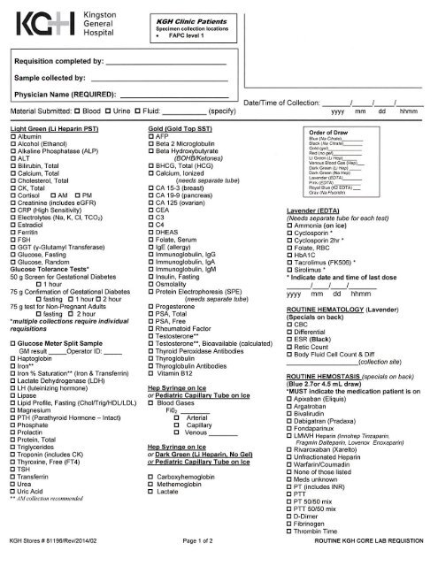 Routine Core Lab Requisition