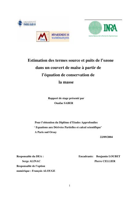 Estimation des termes source et puits de l'ozone dans un ... - Inra