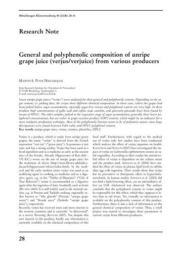 General and polyphenolic composition of unripe grape juice (verjus ...