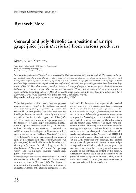 General and polyphenolic composition of unripe grape juice (verjus ...