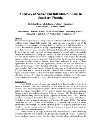 A Survey of Native and Introduced Anolis in Southern Florida