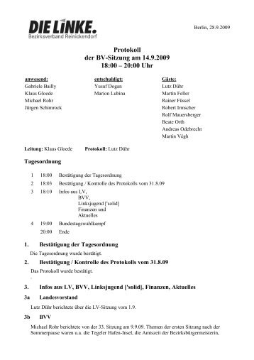 Protokoll der BV-Sitzung vom 14.9.2009 (pdf) - Reinickendorf