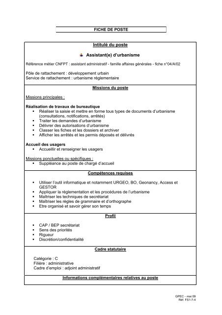 Intitula C Du Poste Assistant E D Urbanisme