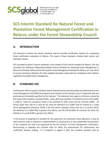 SCS Interim Standard for Natural Forest and Plantation Forest ...