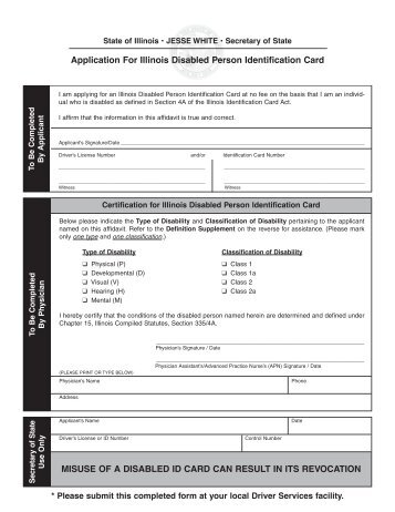 Application For Illinois Disabled Person Identification Card