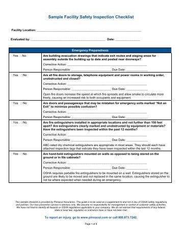 Sample Facility Safety Inspection Checklist - Pinnacol Assurance