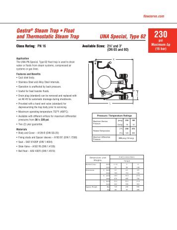 GestraÂ® Steam Trap â¢ Float and Thermostatic Steam Trap UNA ...