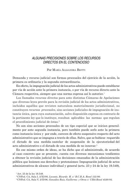 algunas precisiones sobre los recursos directos en el contencioso