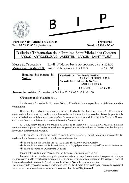 Bulletin d'Information de la Paroisse Saint Michel des Coteaux