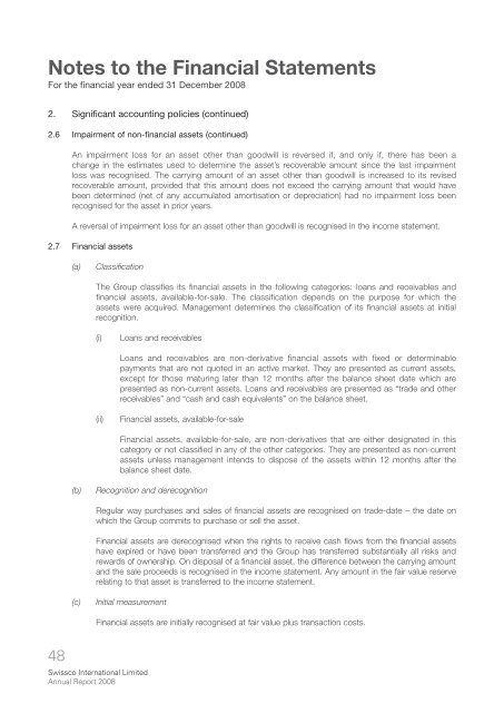 Notes to the Financial Statements - Swissco Holdings Limited