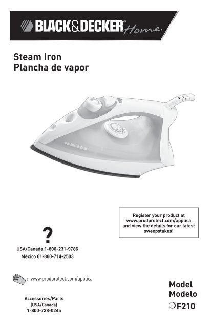 F210 Steam Iron Plancha de vapor - Applica Use and Care Manuals