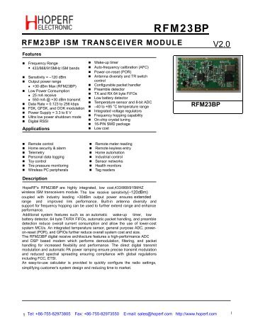 Click here to view RFM23BP datasheet - HOPE Microelectronics