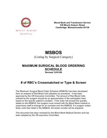 maximum surgical blood ordering schedule