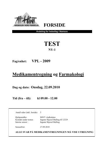 VPL09 - Medikamentregning og farmakologi - 22092010