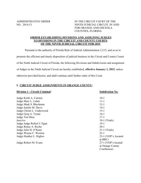 2014 13 Order Assigning Judges To Divisions For 2015