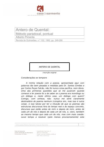 Antero de Quental: - Casa de Sarmento