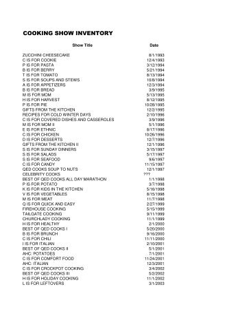 cooking show inventory - WQED