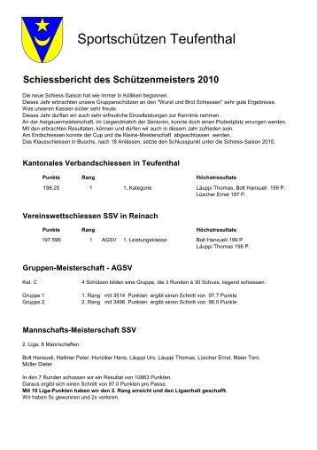 Schiessbericht des Schützenmeisters 2010 - Schützenverein ...