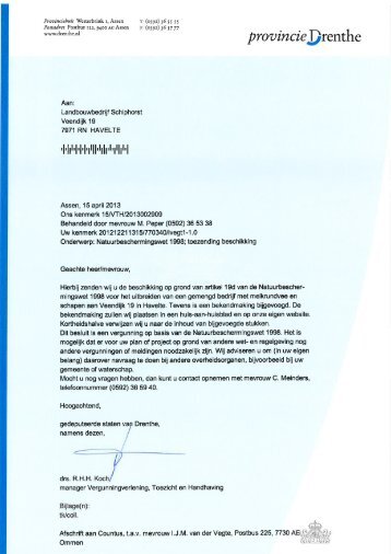 Brief - Provincie Drenthe
