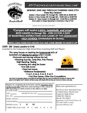 Boys Basketball Camp - Cedarcrest High School