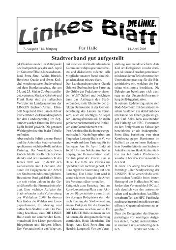 Ausgabe Nr. 07 vom 14. April 2008 - DIE LINKE. Halle /Saale