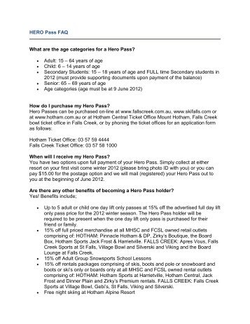 HERO Pass FAQ What are the age categories for a ... - Falls Creek
