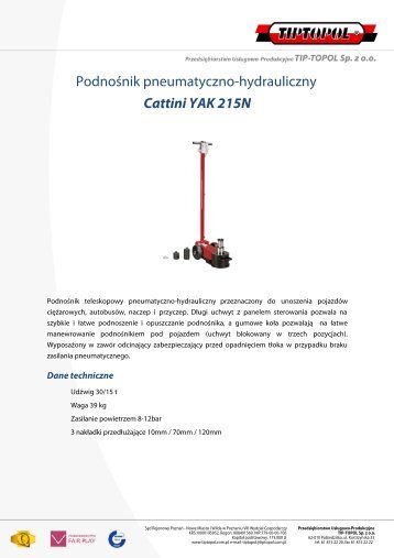 PodnoÅnik pneumatyczno-hydrauliczny Cattini YAK 215N - TIPTOPOL