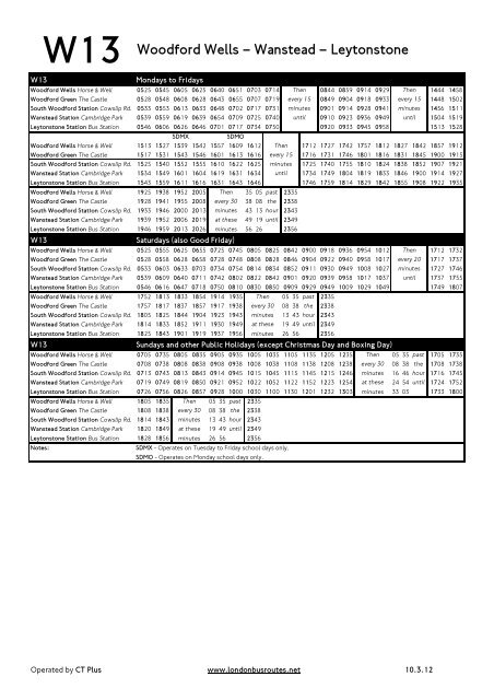 W13 timetable - London Bus Routes