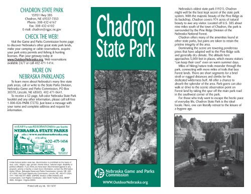 Chadron State Park Brochure Nebraska Game And Parks