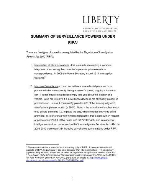Introduction to RIPA, August 2010 - Liberty