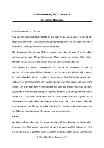 4. Adventssonntag 2007 – Lesejahr A Adventliche Meditation Liebe ...