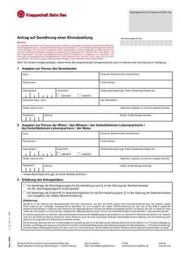 Antrag auf Gewährung einer Einmalzahlung - Knappschaft-Bahn-See