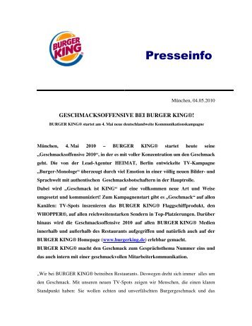 Presseinfo - Burger King