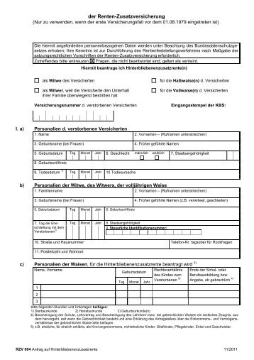 Antrag auf Hinterbliebenenrente aus der Renten-Zusatzversicherung