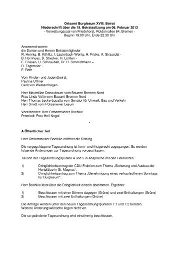 Protokoll vom 06.02.2013 (pdf, 54.4 KB) - Ortsamt Burglesum - Bremen