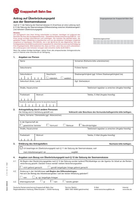 Antrag Auf Uberbruckungsgeld Aus Der Knappschaft Bahn See