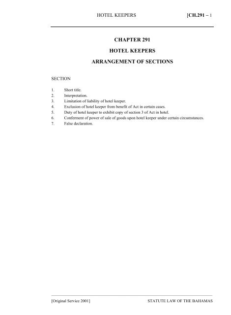 Hotel Keepers Act - The Bahamas Laws On-Line