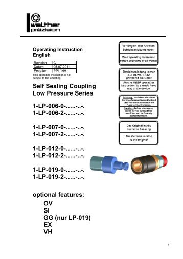 Low pressure coupling, type LP-006, LP-007, LP-012, LP-019, Rev-B