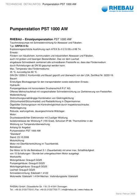 Pumpenstation PST 1000 AW - Rhebau GmbH
